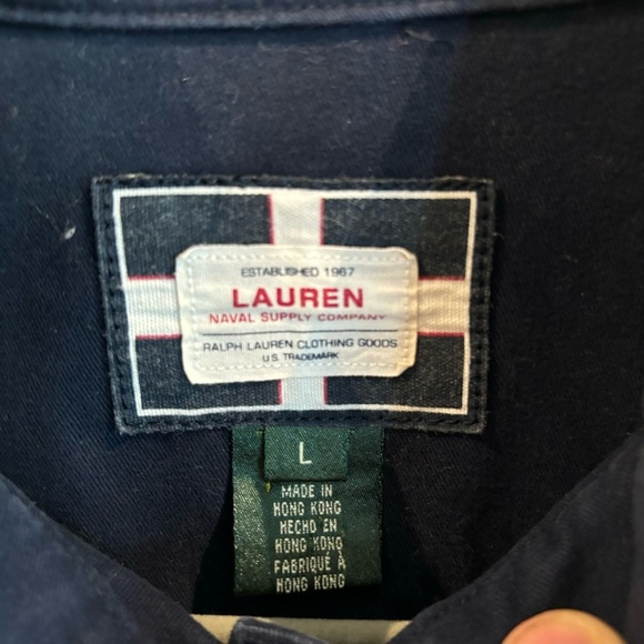 LAUREN NAVY SUPPLY Company Sz L Canvas Jacket 100% Cotton Snap Buttons Pockets - Picture 2 of 11